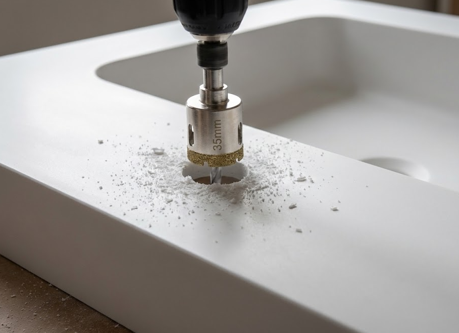 Option perçage robinet sur vasque en Solid Surface