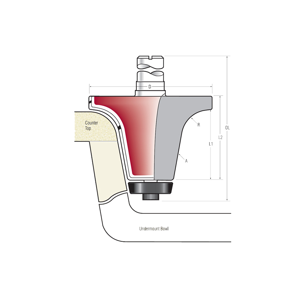 Fraise à arrondir et dressage pour travail du Solid Surface - R6 - 18